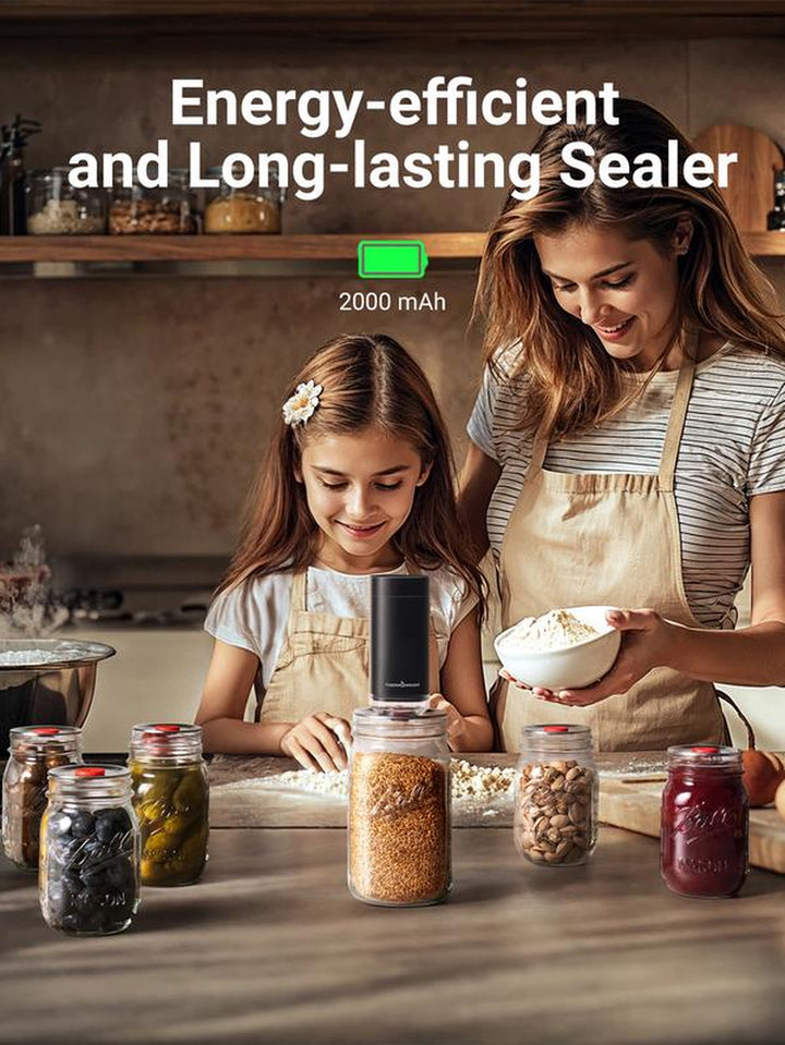 Thermomaven Cordless Handheld Vacuum Food Sealer Kit, Patented 4-In-1 High-Efficient Automatic Vacuum System for Vacuum Sealer Bags, Mason Jar, Storage Box Containers and Wine Stoppers, Included 10X Reusable Mason Jar Lids, Fathersdaygift
