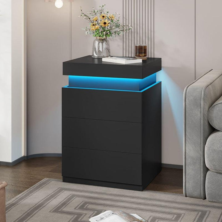 Sikaic Modern Nightstand with Sliding Top Charging Station & LED Lights - Stylish Bedroom Furniture