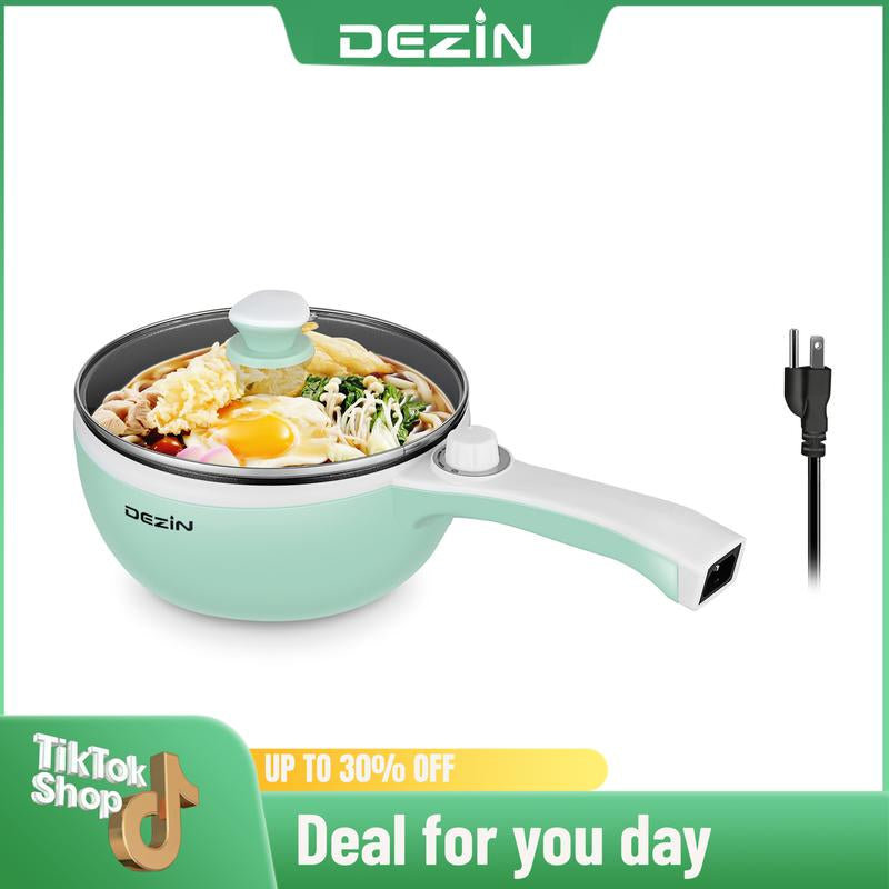 Dezin Spring Sales Electric Pot, Non-Stick Sauté Pan, Mini Electric Fondue Pot for Cheese, Stir Fry, Roast, Steam with Power Adjustment, Perfect for Ramen, Steak, Pink (Egg Rack Included)
