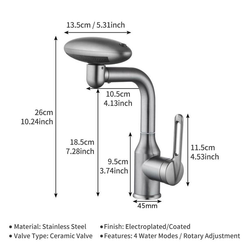 Versatile 4-Mode Splash-Proof Rotatable Stainless Steel Bathroom Faucet - Modern Waterfall Design for Stylish Home Accessories