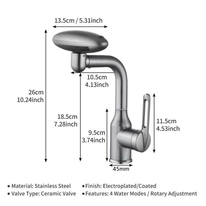 Versatile 4-Mode Splash-Proof Rotatable Stainless Steel Bathroom Faucet - Modern Waterfall Design for Stylish Home Accessories
