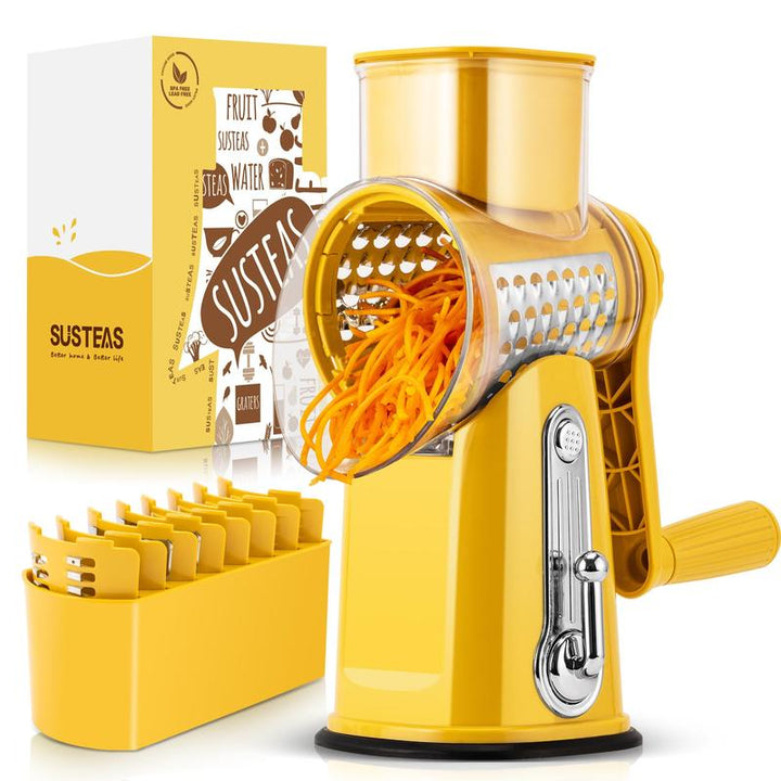 SUSTEAS Retro Green Rotary Cheese Grater with 5 Blades & Strong Suction Base - Perfect Mandoline Slicing Kitchen Tool!