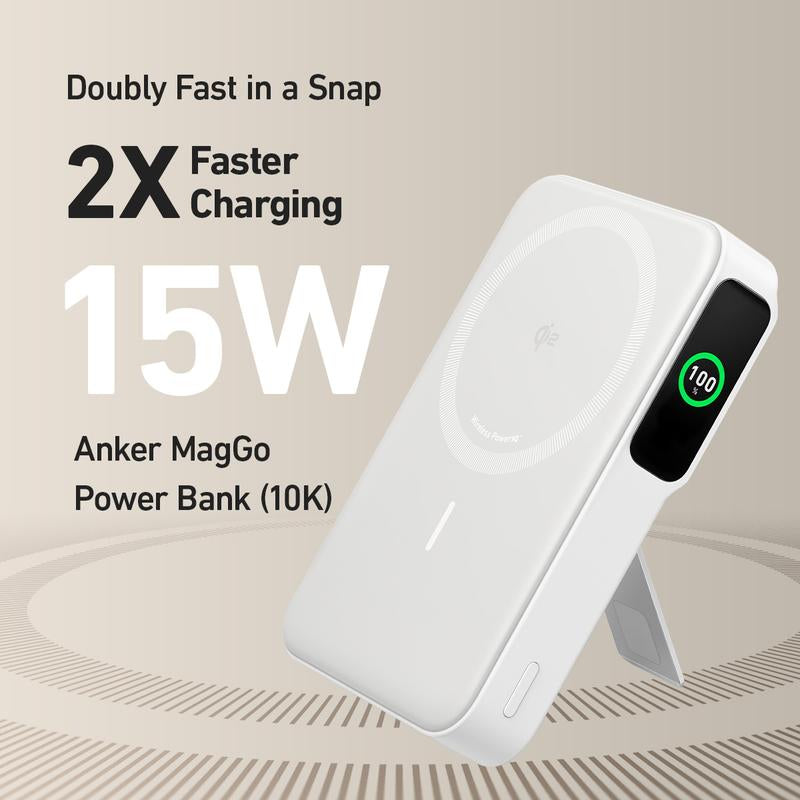 Anker Maggo 10,000mAh Power Bank - Qi2-Certified 15W Ultra-Fast MagSafe Charger with Smart Display & Foldable Stand