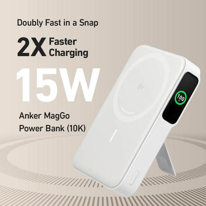 Anker Maggo 10,000mAh Power Bank - Qi2-Certified 15W Ultra-Fast MagSafe Charger with Smart Display & Foldable Stand