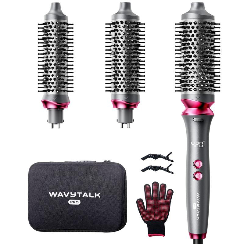 Wavytalk Heatwave Pro Ionic Thermal Brush Set - Achieve Salon-Quality Shine & Effortless Blowouts with Interchangeable Brushes for All Hair Lengths - Stylish Pink Design