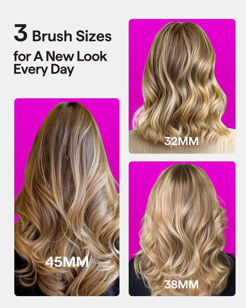 Wavytalk Heatwave Pro Ionic Thermal Brush Set - Achieve Salon-Quality Shine & Effortless Blowouts with Interchangeable Brushes for All Hair Lengths - Stylish Pink Design