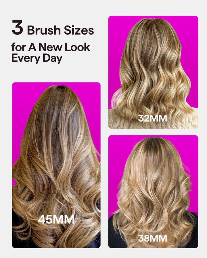 Wavytalk Heatwave Pro Ionic Thermal Brush Set - Achieve Salon-Quality Shine & Effortless Blowouts with Interchangeable Brushes for All Hair Lengths - Stylish Pink Design