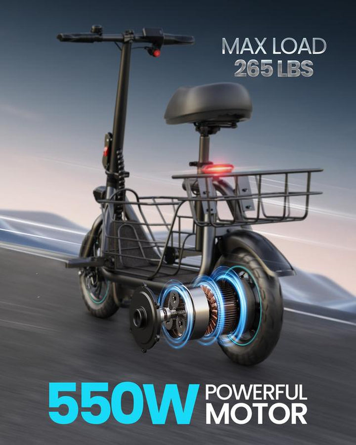 Ultimate Electric Scooter for Adults - 550W Motor, 20-Mile Range, 18.6MPH Speed, Comfortable Seat & Ample Storage for Pets & Cargo