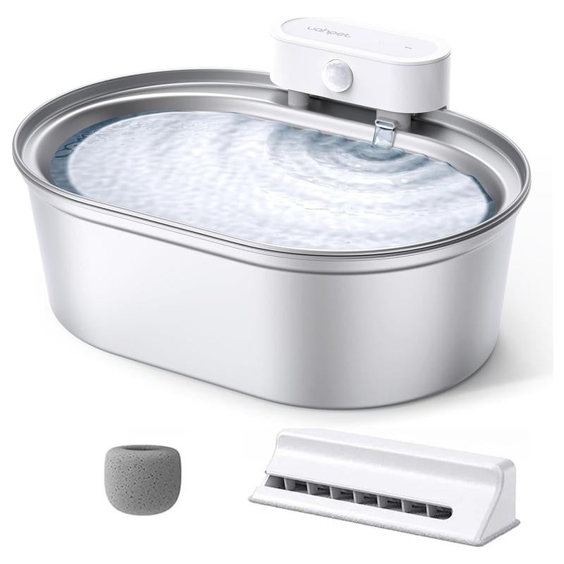 Uahpet Cordless Stainless Steel Cat Water Fountain - 67Oz/2L Easy-Clean Battery-Operated Pet Dispenser