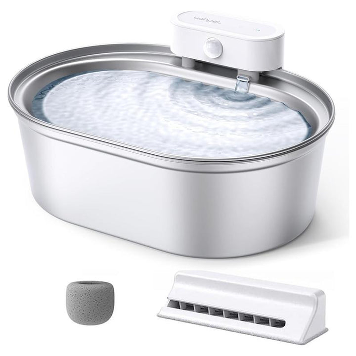 Uahpet Cordless Stainless Steel Cat Water Fountain - 67Oz/2L Easy-Clean Battery-Operated Pet Dispenser