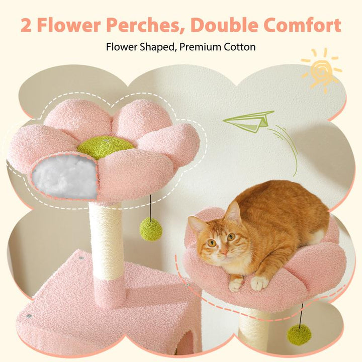 Luxurious 72-Inch Flower & Cactus Cat Tree with Scratching Posts, Cozy Perches, and Condos – Perfect Indoor Playground for Your Feline Friend (Gray/Dark Gray/Beige)