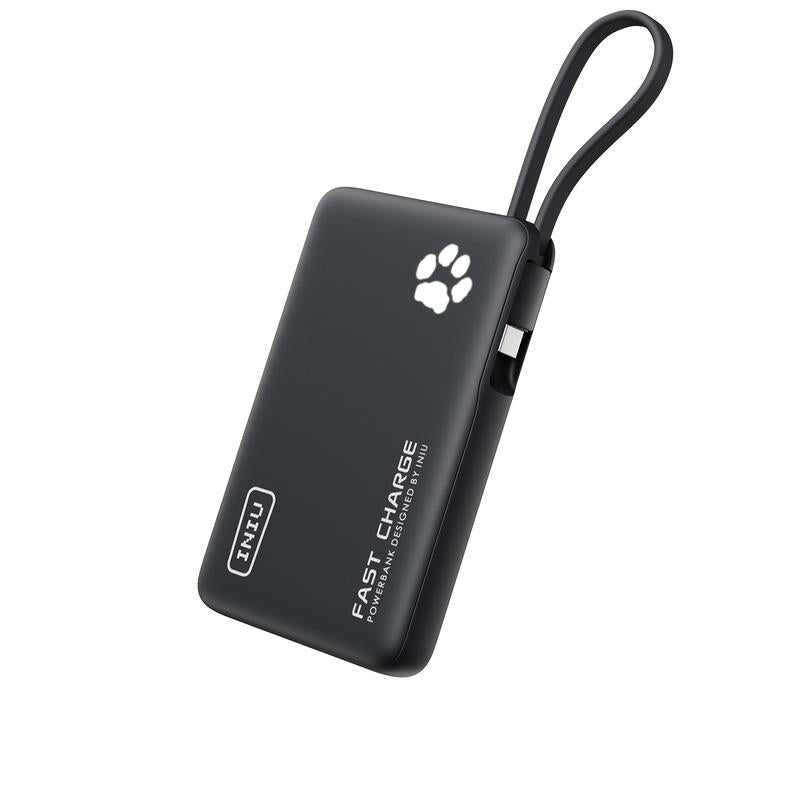 INIU Pawgo 45W Power Bank, Portable Charger, Slimmest 10000Mah Power Bank with Build in USB-C Cable, 45W PD Fast Charging USB C In&Out Battery Pack, External Phone Charger for Iphone 16 15 14 13 12 11 Samsung S24 S23 S22 S21 Google Etc Compact Handy