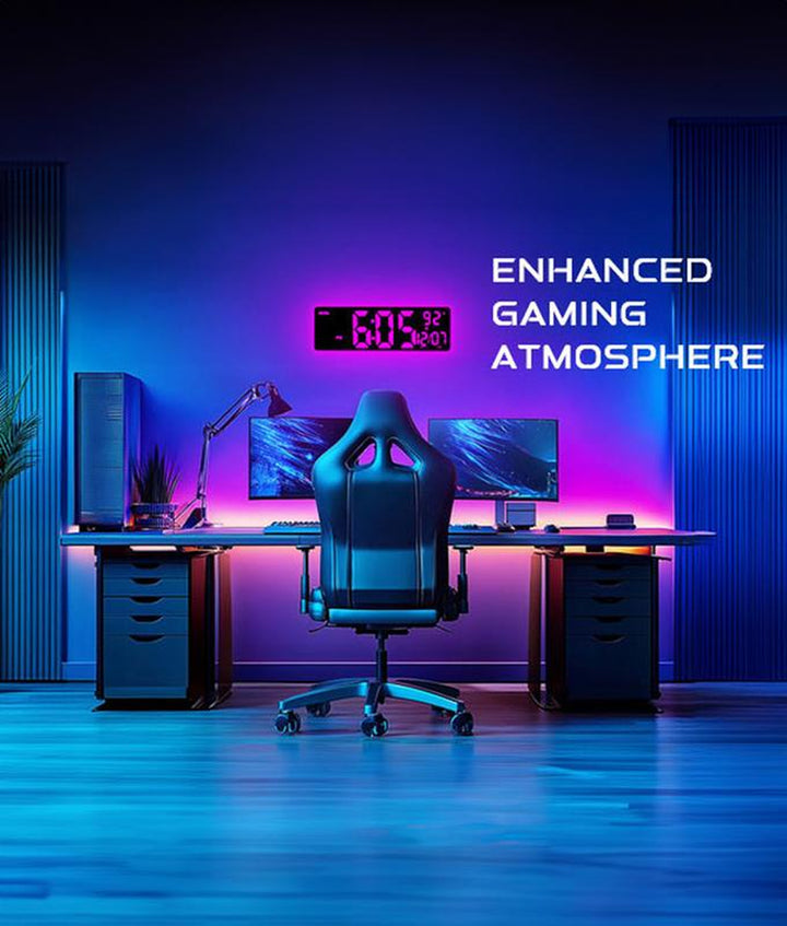 16.5" Large Digital Wall Clock with Remote Control - RGB Atmosphere Lights, Dual Alarms & Big LED Display for Home, Classroom & Game Decor - Auto DST Adjustment