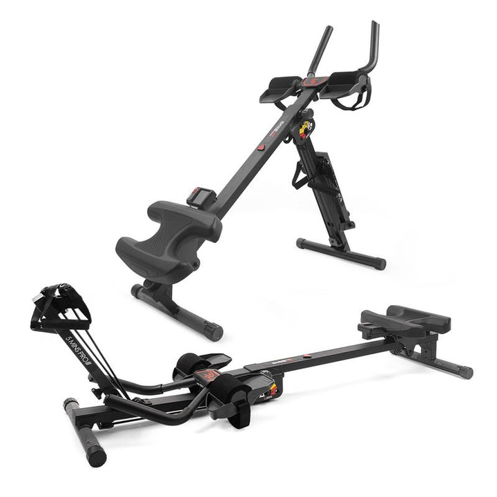 2-in-1 Adjustable Rowing and Ab Crunch Machine with LCD Monitor - Foldable Home Workout Equipment for Effective Stomach Exercises