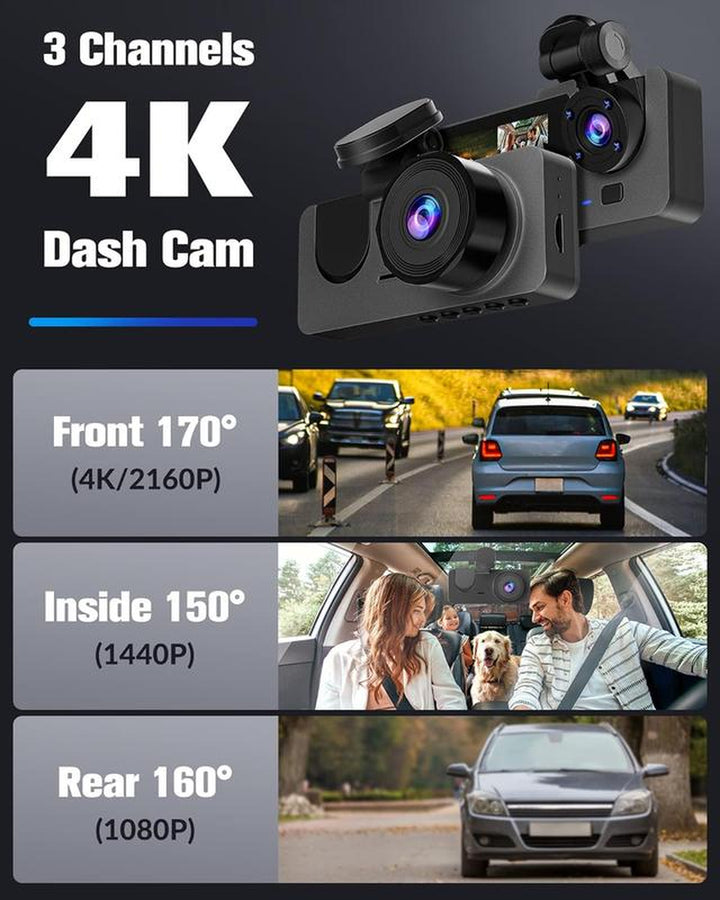 Dash Camera for Cars,4K Full UHD Car Camera Front Rear with Free 32GB SD Card,Built-In Super Night Vision,2.0'' IPS Screen,170°Wide Angle,Wdr, 24H Parking Mode, Loop Recording，Driving Recorder，Keep on Driving，Trafficcamera，Dashcam，Dash Cam Videos 4K