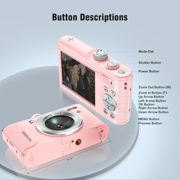 Capture Every Adventure: Travel-Friendly 4K Compact Camera - 64MP, 18X Zoom, Autofocus, Anti-Shake, 8 Modes, Stylish Pink with 32GB Card & Charger