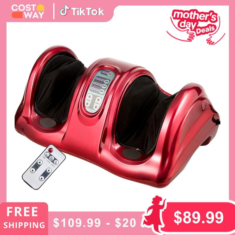 COSTWAY Shiatsu Foot Massager Machine - Deep Kneading Electric Massage for Feet, Legs & Ankles with Remote Control - 4 Massage Modes - Perfect Mother's Day Gift in Stylish Burgundy