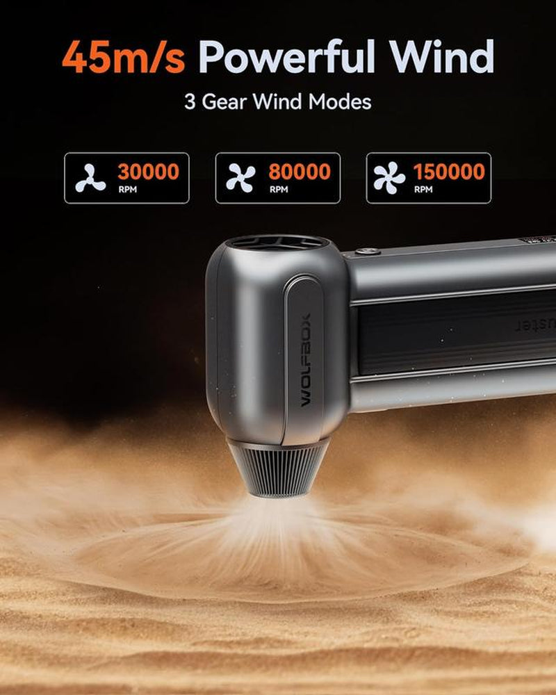 WOLFBOX 6-in-1 Super Power Electric Air Duster & Leaf Blower - 150,000 RPM Cordless Turbo Blower for Lawn Care, Car Cleaning & More - Perfect Father's Day Gift!