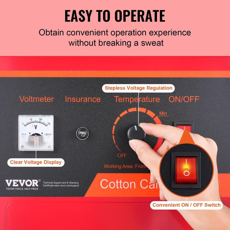 VEVOR Commercial Electric Cotton Candy Machine - 1000W Candy Floss Maker with Stainless Steel Bowl, Sugar Scoop & Drawer - Ideal for Kids' Birthdays & Family Parties - Vibrant Red