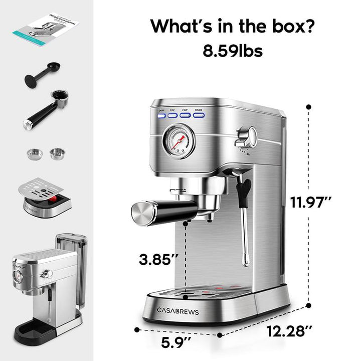 CASABREWS CM5418BC Espresso Machine - 20 Bar Pressure, Milk Frother & Compact Design for Perfect Coffee Extraction