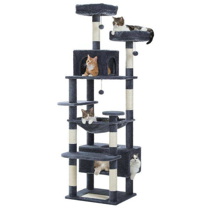 Luxurious 72-Inch Flower & Cactus Cat Tree with Scratching Posts, Cozy Perches, and Condos – Perfect Indoor Playground for Your Feline Friend (Gray/Dark Gray/Beige)