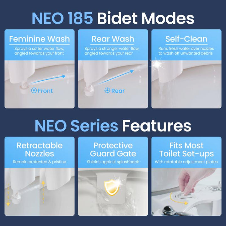 LUXE NEO 185 Bidet Attachment - Self-Cleaning Dual Nozzle, Adjustable Water Pressure for Ultimate Comfort and Hygiene