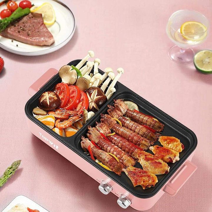 Topwit 2-in-1 Electric Hot Pot & Grill - Non-Stick Indoor Cooker for Steaks, Shabu Shabu, Noodles & Korean BBQ with Dual Temperature Control