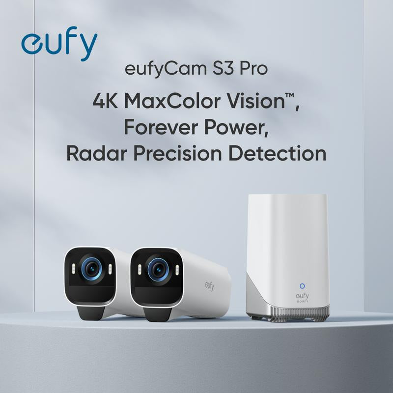 Eufycam S3 Pro 2-Cam Kit - 4K Solar-Powered Wireless Security Cameras with Maxcolor Night Vision, AI Face Recognition, and No Monthly Fees!
