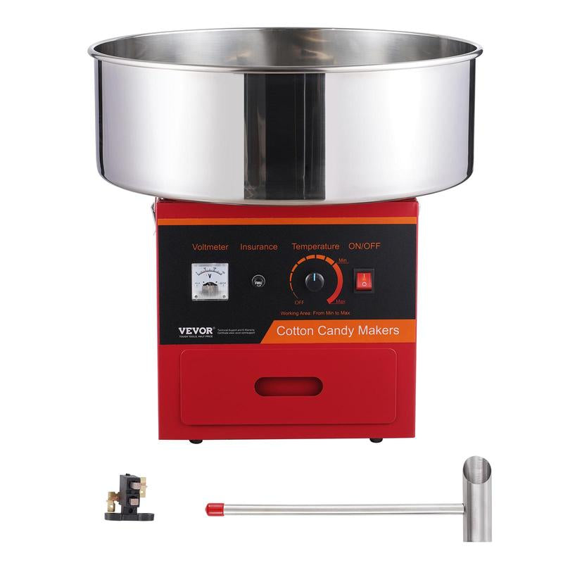 VEVOR Commercial Electric Cotton Candy Machine - 1000W Candy Floss Maker with Stainless Steel Bowl, Sugar Scoop & Drawer - Ideal for Kids' Birthdays & Family Parties - Vibrant Red