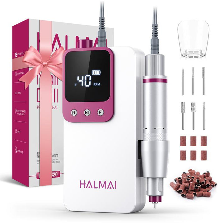HALMAI Ultra Power Cordless Nail Drill - Professional Electric File for Acrylic & Gel Nails, Vibration-Free with 10-Second Gel Removal, Dark Grey