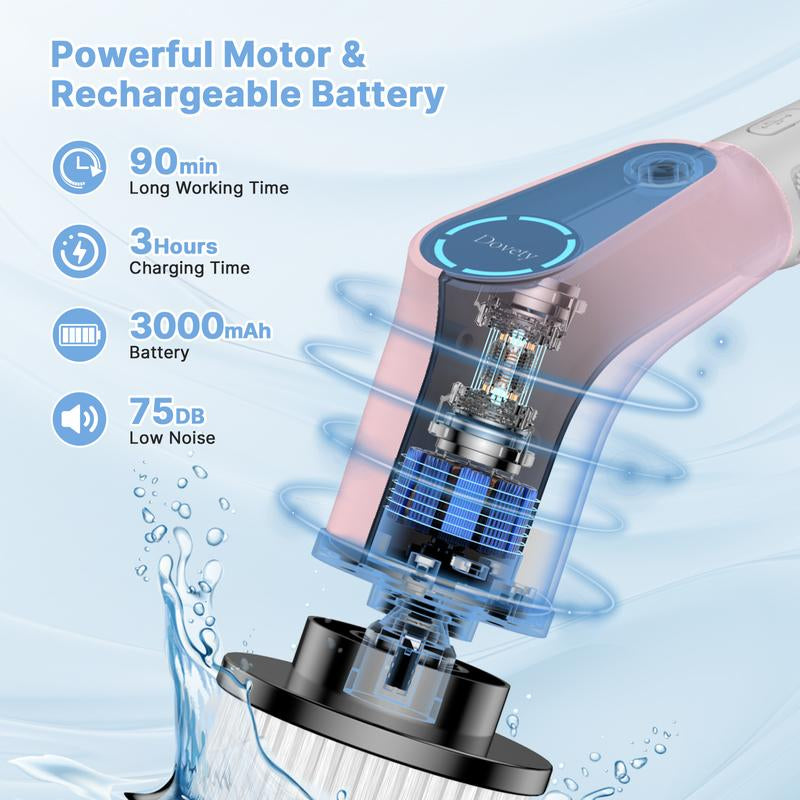 Revitalize Your Cleaning Routine This Summer! Dovety Pink Electric Spin Scrubber with 8 Brush Heads, 2 Speeds & Adjustable Handle - Perfect for Bathroom, Kitchen, Tub, Tile & Floor!