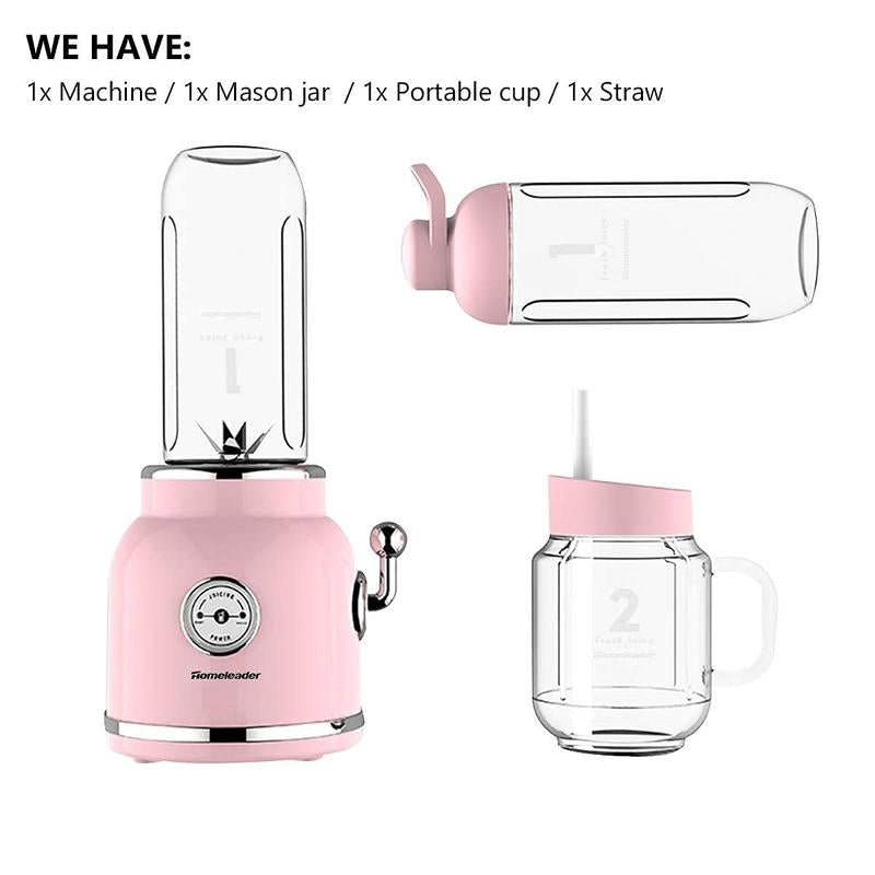 Homeleader Personal Smoothie Blender - 6 Sharp Blades, 21Oz Travel Cup & Lids, Pink - Perfect for Shakes & Juicing!