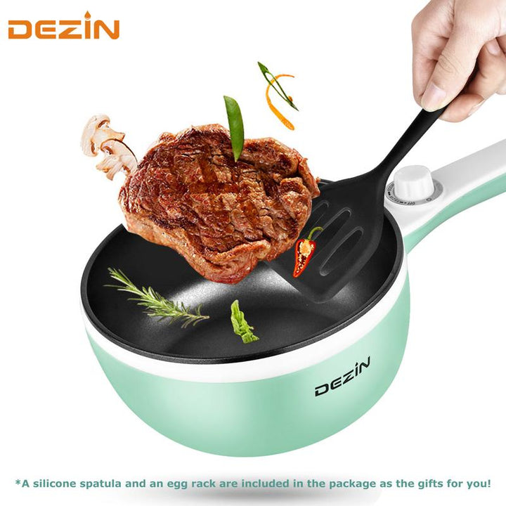 Dezin Spring Sales Electric Pot, Non-Stick Sauté Pan, Mini Electric Fondue Pot for Cheese, Stir Fry, Roast, Steam with Power Adjustment, Perfect for Ramen, Steak, Pink (Egg Rack Included)