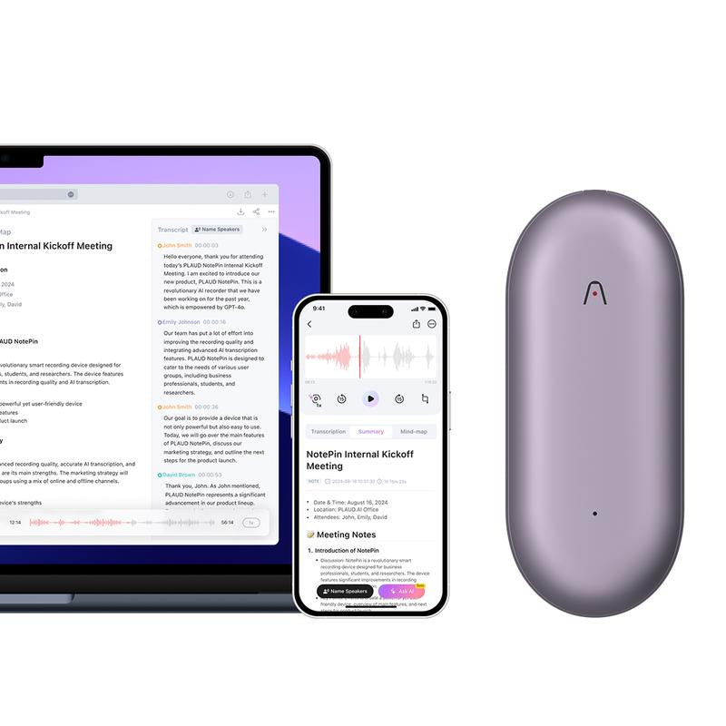PLAUD Notepin AI Voice Recorder - Smart Notetaker & Transcriber with 64GB Memory, App Control, Supports 112 Languages for Lectures & Meetings