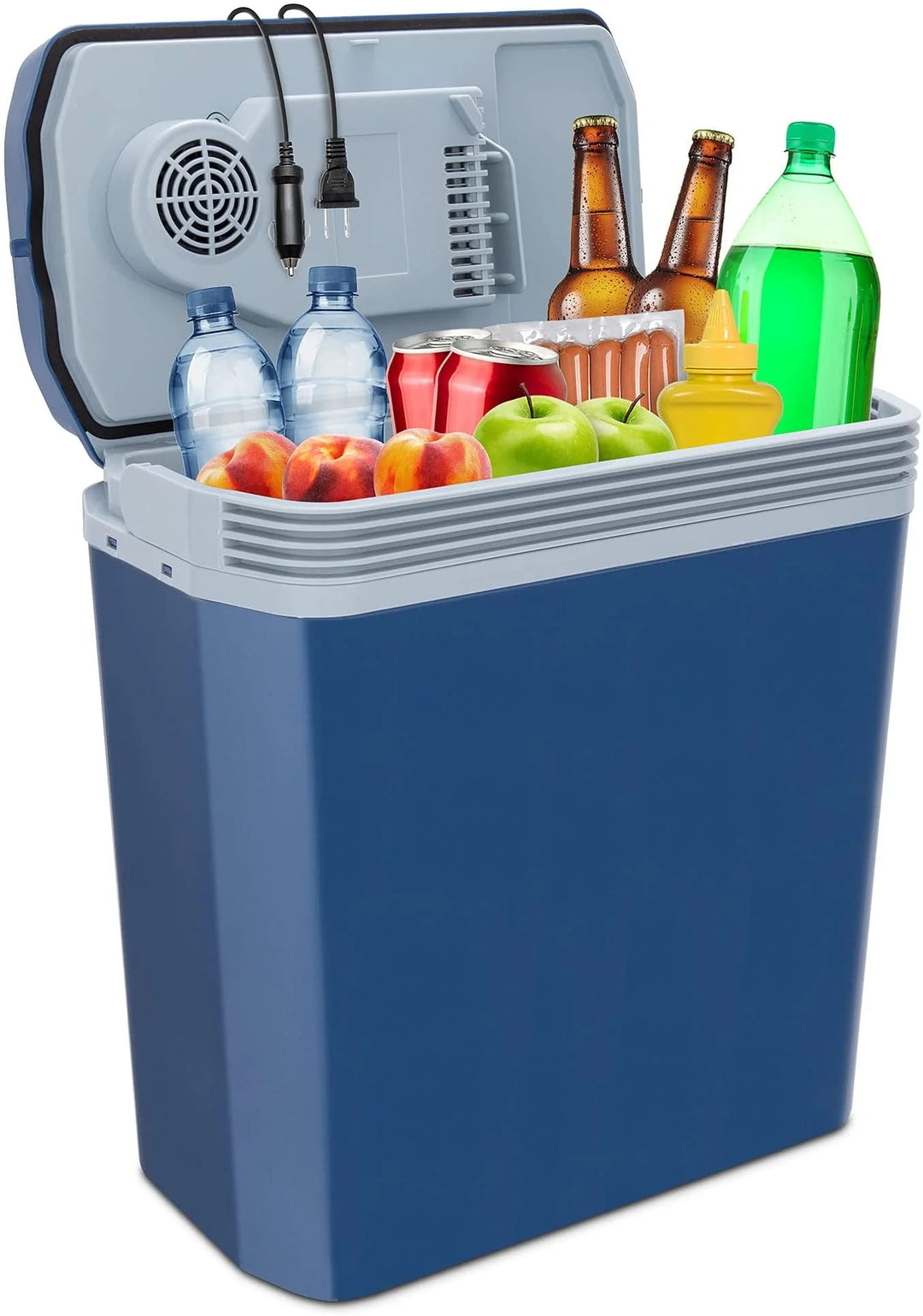 Versatile 24L Portable Thermoelectric Cooler & Warmer - 12V Plug-In, 40°-130°F Temp Range, Perfect for Drinks (Blue)