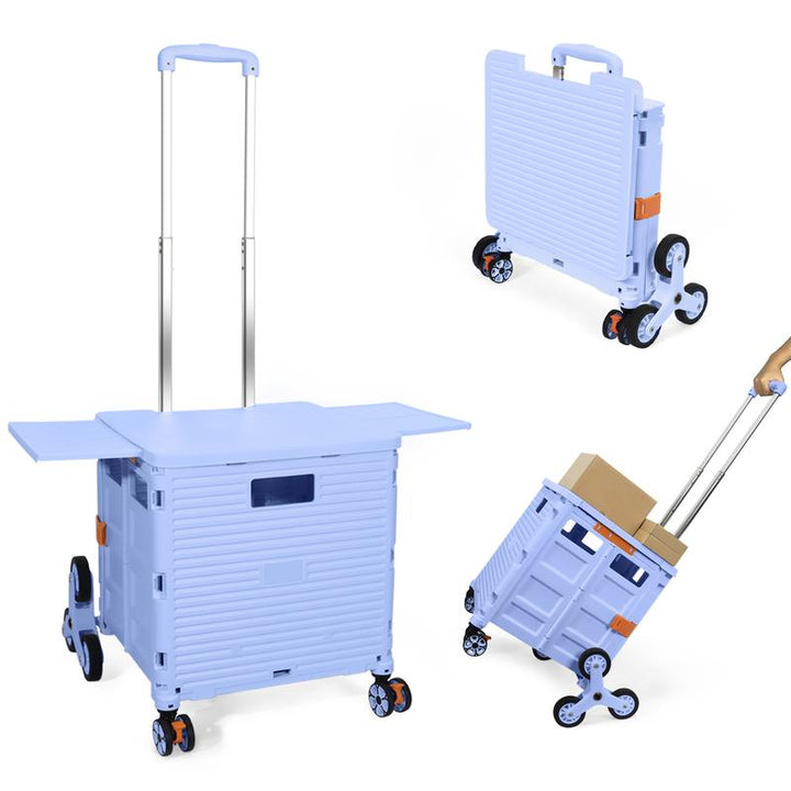 SELORSS BY10C Foldable Utility Cart with Stair Climbing Wheels - Collapsible Rolling Crate with Magnetic Lid and Telescopic Handle for Easy Transport and Storage