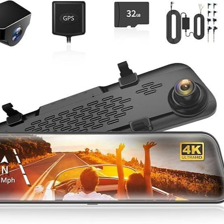 WOLFBOX G840S 12" 4K Mirror Dash Cam - Dual Cameras, Night Vision, GPS & 32GB Card - Ultimate Backup Camera for Cars & Trucks - Perfect Father's Day Gift!