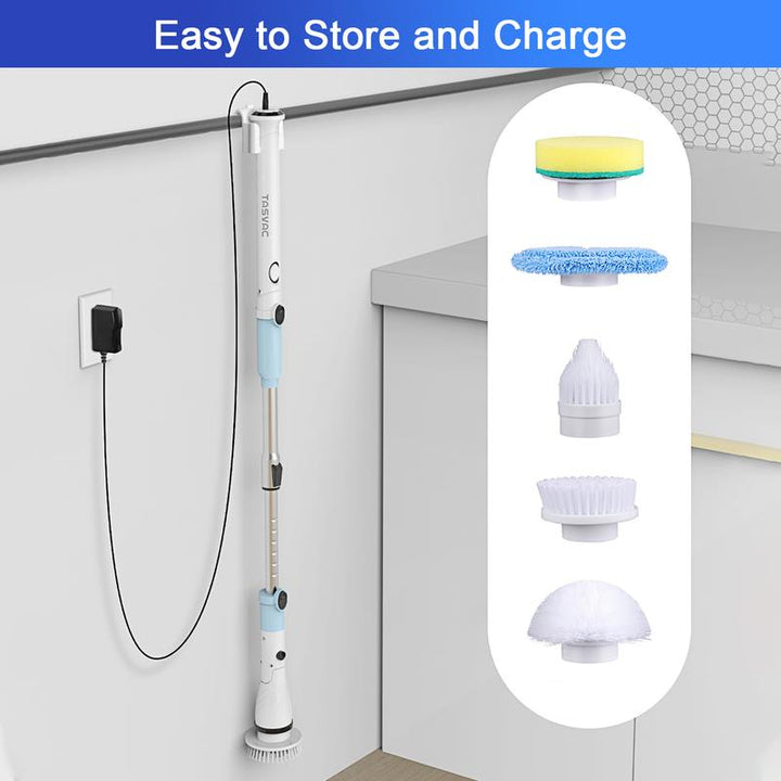 TASVAC 5-in-1 Electric Spin Scrubber with Adjustable Arm - Powerful 1.5H Bathroom & Kitchen Cleaning Tool for Tub, Tile, Grout, Floor, and Wall