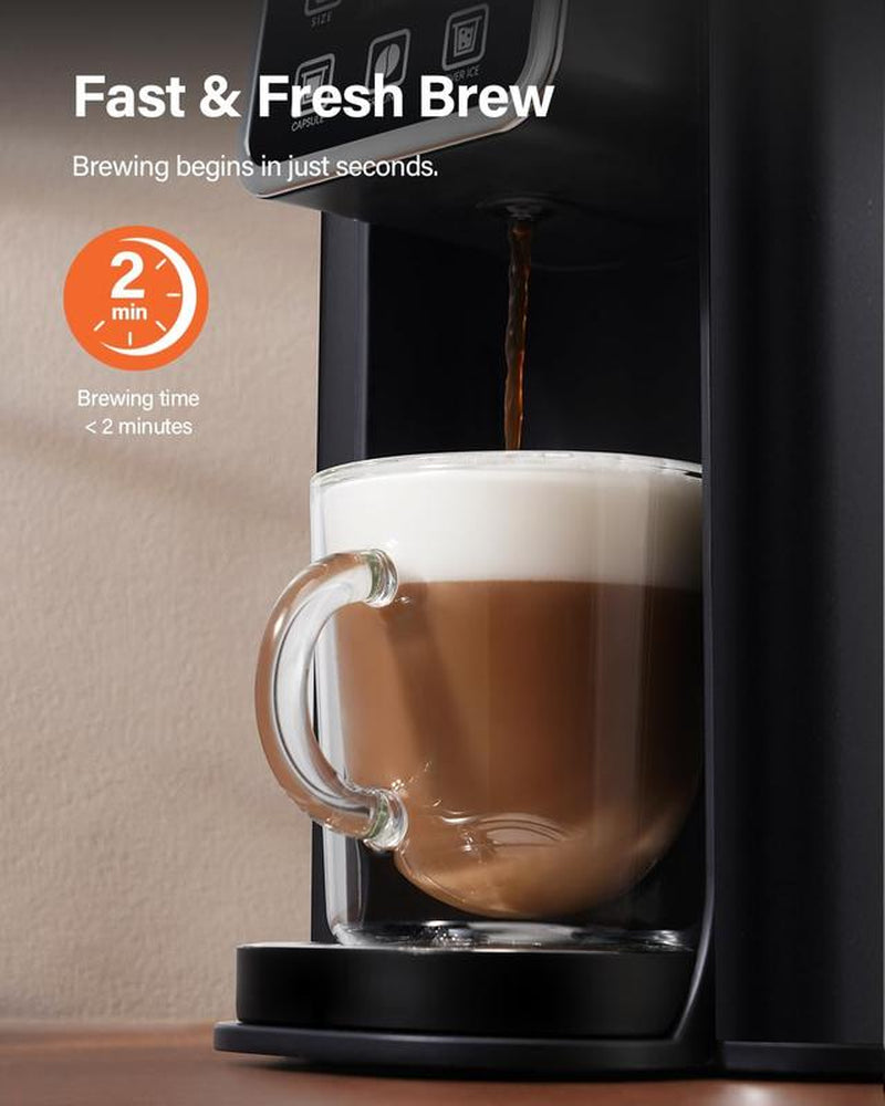 SHARDOR Single Serve Coffee Maker - Versatile Hot & Iced Brew, 5 Cup Sizes, 20 Bar Espresso Machine with Milk Frother & Touchscreen for K Cup Pods & Ground Coffee