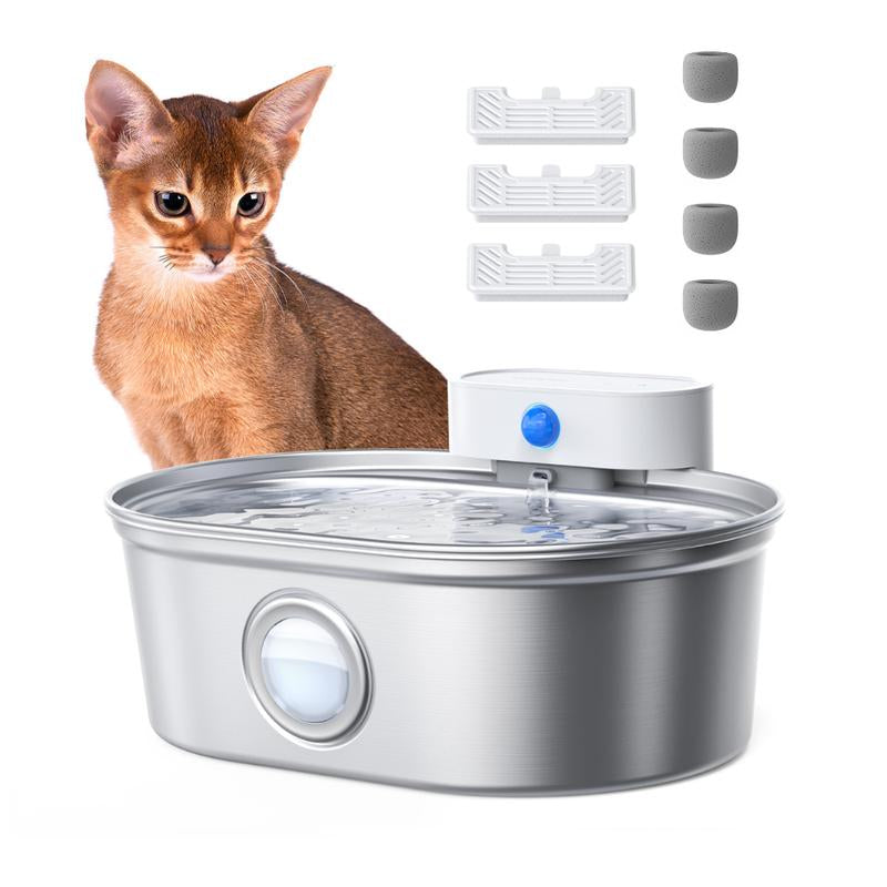 Uahpet Cordless Stainless Steel Cat Water Fountain - 67Oz/2L Easy-Clean Battery-Operated Pet Dispenser