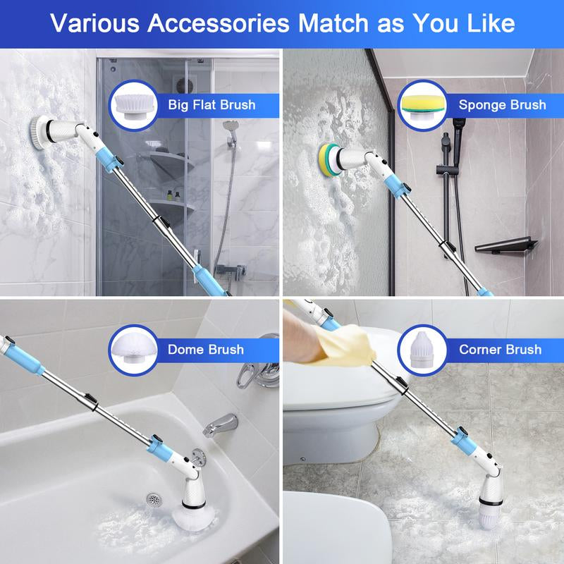TASVAC 5-in-1 Electric Spin Scrubber with Adjustable Arm - Powerful 1.5H Bathroom & Kitchen Cleaning Tool for Tub, Tile, Grout, Floor, and Wall