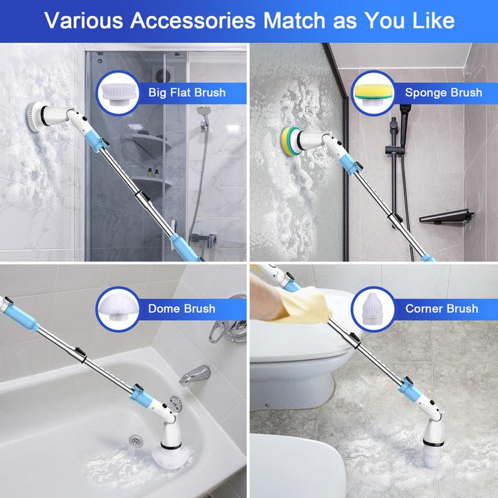 TASVAC 5-in-1 Electric Spin Scrubber with Adjustable Arm - Powerful 1.5H Bathroom & Kitchen Cleaning Tool for Tub, Tile, Grout, Floor, and Wall