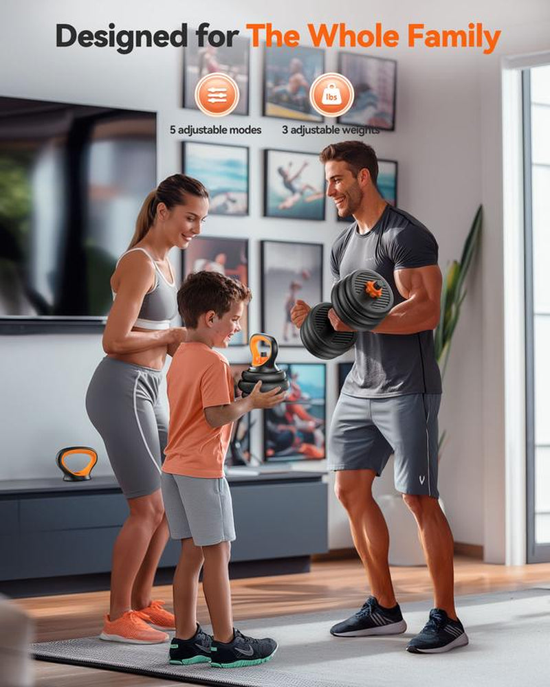 FEIERDUN 4-in-1 Adjustable Dumbbells Set (20/90 Lbs) - Versatile Home Gym Equipment for Barbell, Kettlebell & Push-Ups - Perfect for Men & Women