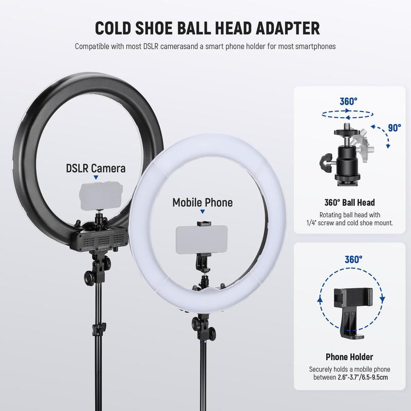 NEEWER 18" LED Ring Light Kit - Adjustable Stand, Dimmable Lighting & Phone Holder for Makeup, Vlogging, Photography & Live Streaming