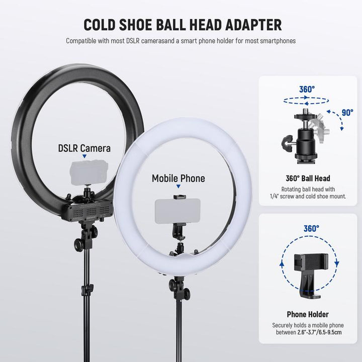 NEEWER 18" LED Ring Light Kit - Adjustable Stand, Dimmable Lighting & Phone Holder for Makeup, Vlogging, Photography & Live Streaming