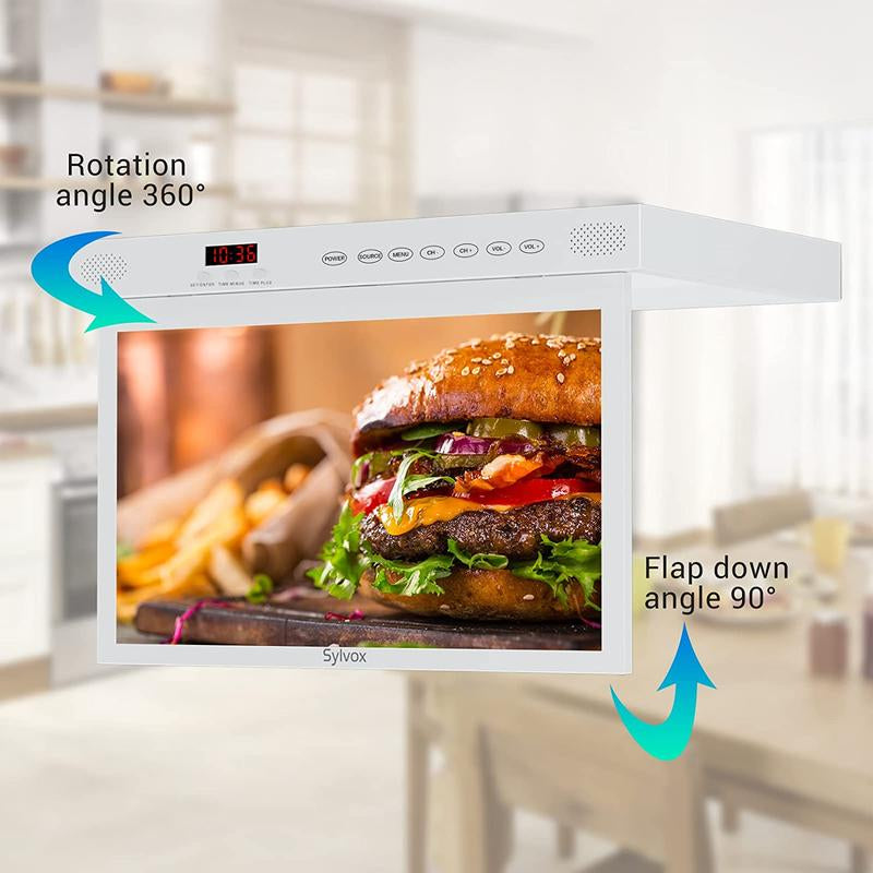 SYLVOX 15.6" Smart TV - Under Cabinet Design, Google TV, 1080P FHD, Wifi & Bluetooth for Kitchen, Bedroom, RV Camper