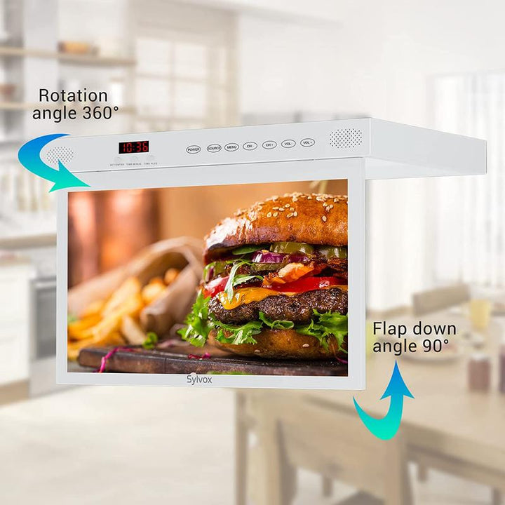 SYLVOX 15.6" Smart TV - Under Cabinet Design, Google TV, 1080P FHD, Wifi & Bluetooth for Kitchen, Bedroom, RV Camper