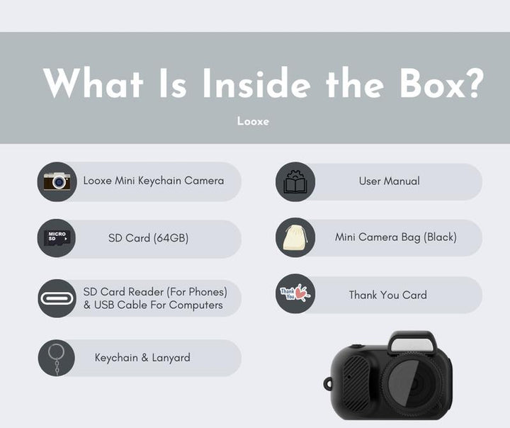 Tiny Looxe 64GB Mini Keychain Camera - Retro Style, 1080P HD, Built-In Screen for Capturing Memories