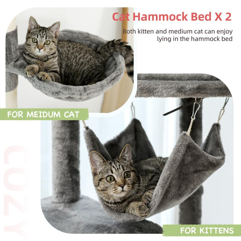 Adjustable PAWZ Road 92.9-101.6 Inch Floor to Ceiling Cat Tree with Scratching Posts, Condo, Perches & Hammock – Perfect for Indoor Cats!
