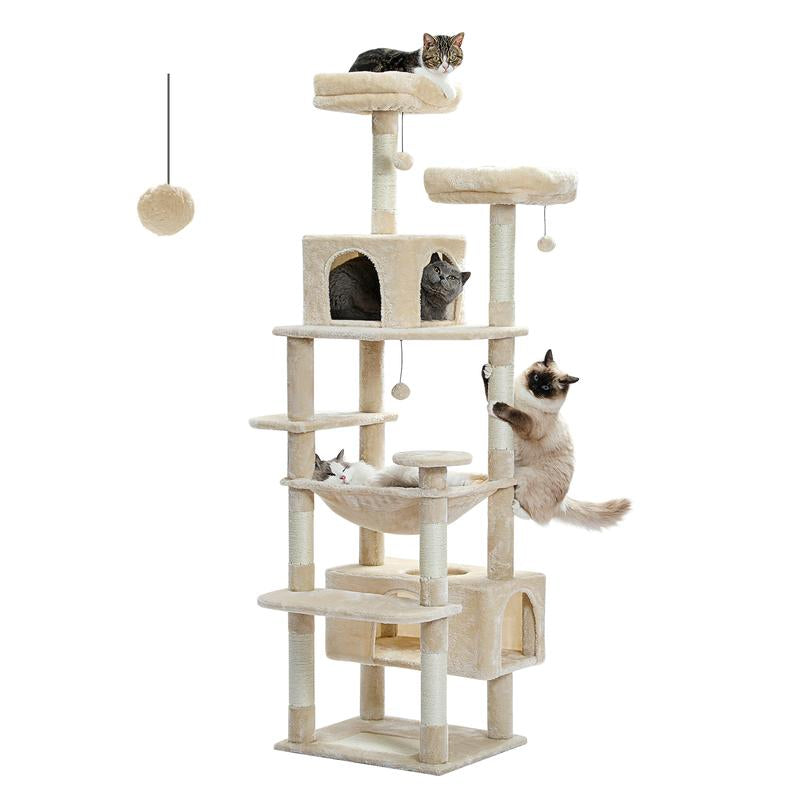 Luxurious 72-Inch Flower & Cactus Cat Tree with Scratching Posts, Cozy Perches, and Condos – Perfect Indoor Playground for Your Feline Friend (Gray/Dark Gray/Beige)